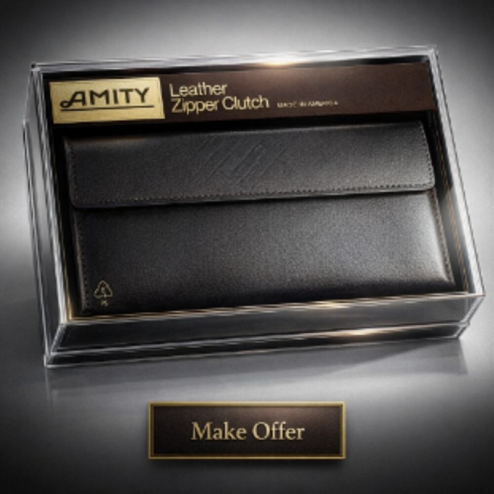 Vintage Amity Leather Zipper Clutch Wallet Made in USA Cowhide Gray Retro NIB